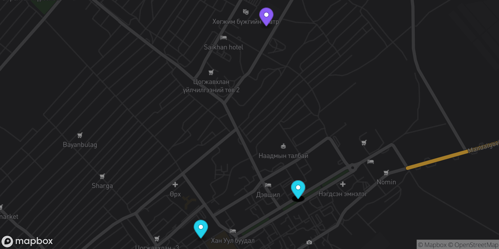 Map showing 16 locations
