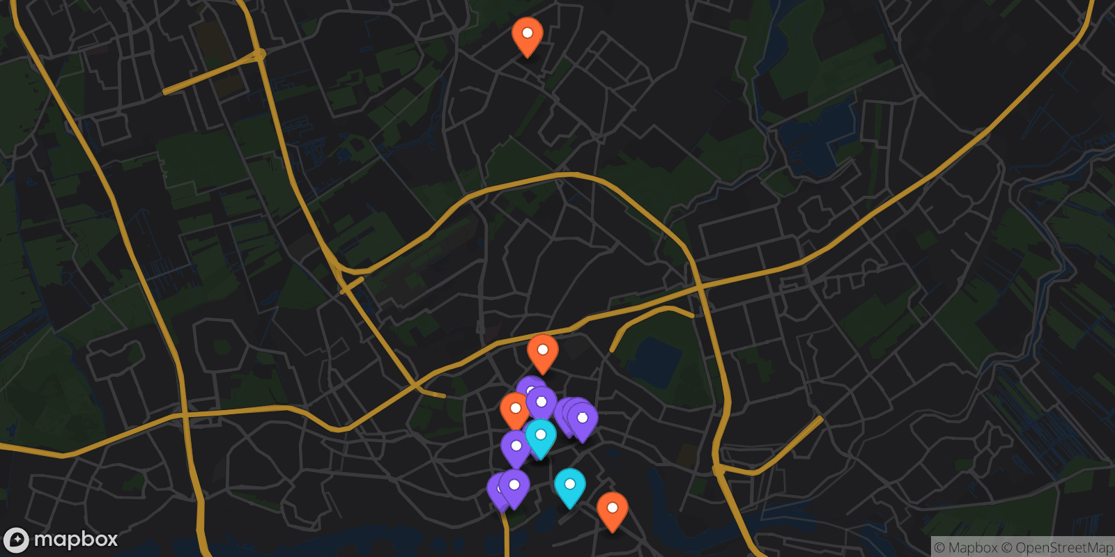 Map showing 17 locations