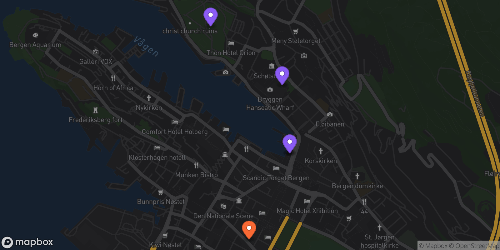 Map showing 5 locations