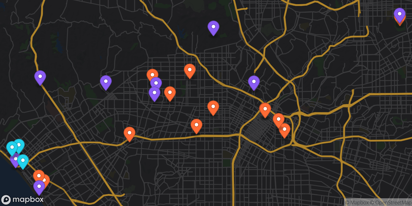 Map showing 25 locations