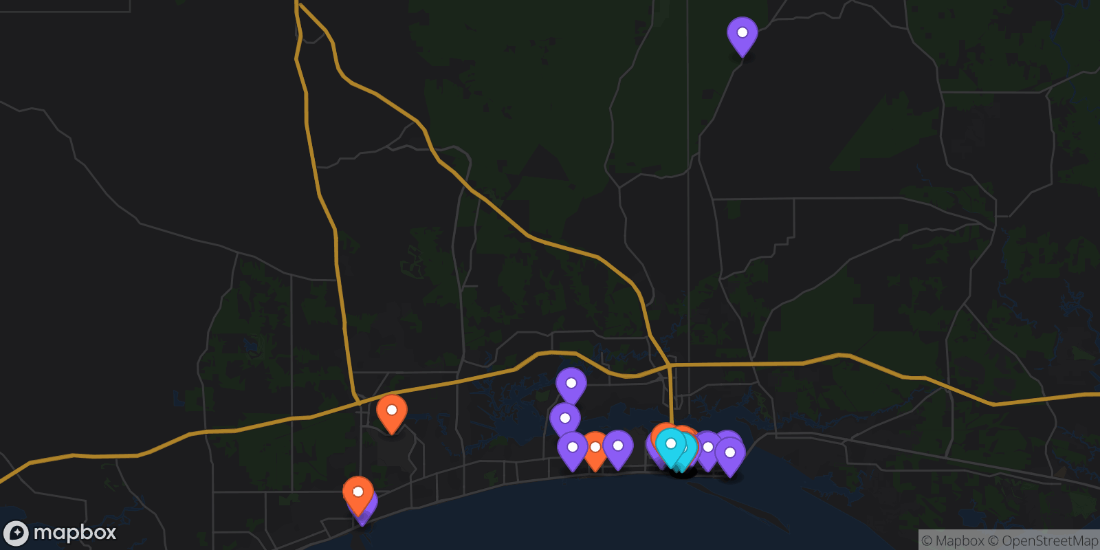 Map showing 42 locations