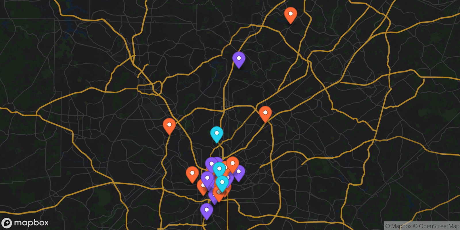 Map showing 36 locations