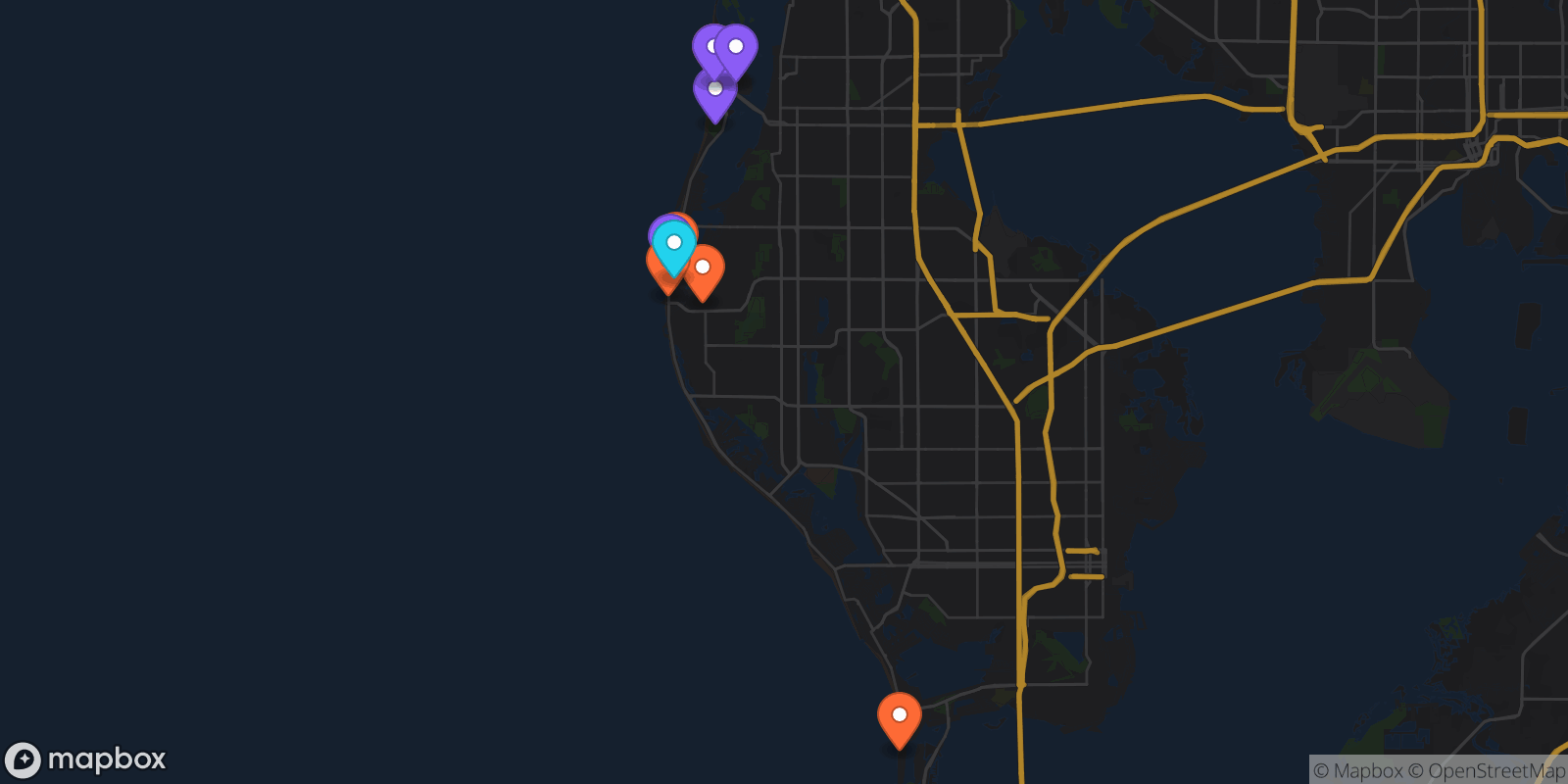 Map showing 10 locations