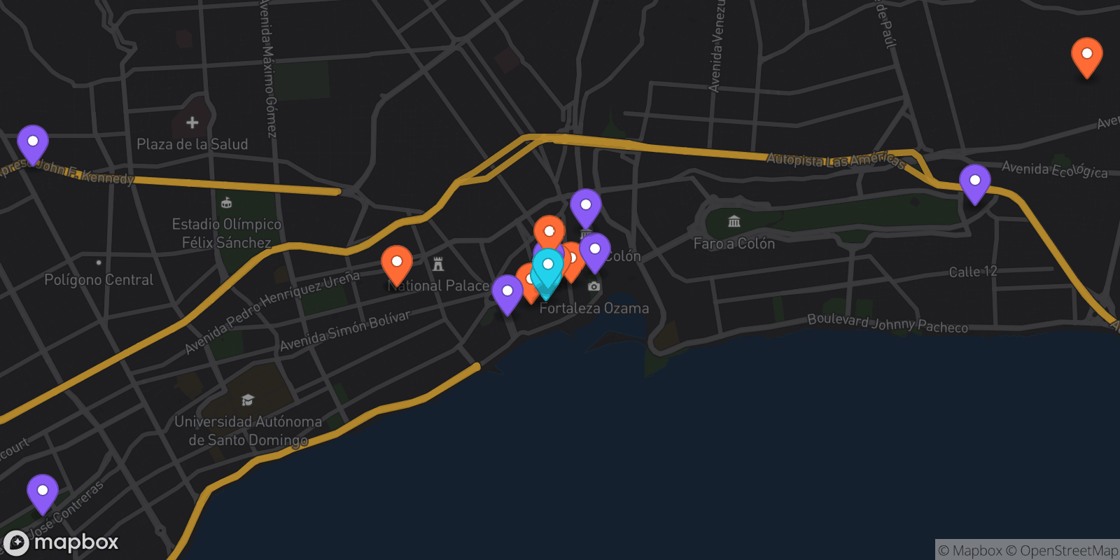Map showing 16 locations