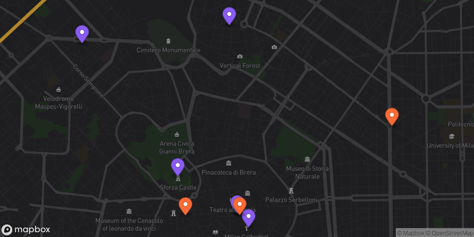 Map showing 8 locations