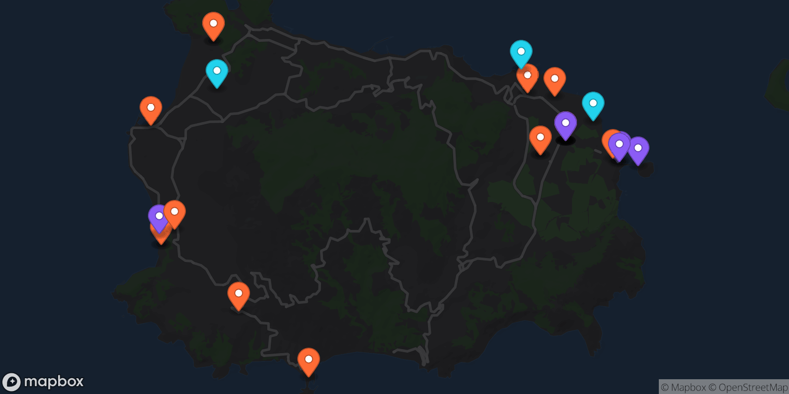 Map showing 30 locations
