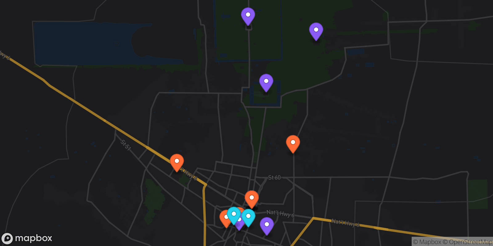 Map showing 19 locations