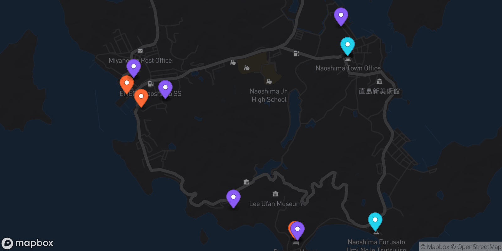 Map showing 16 locations