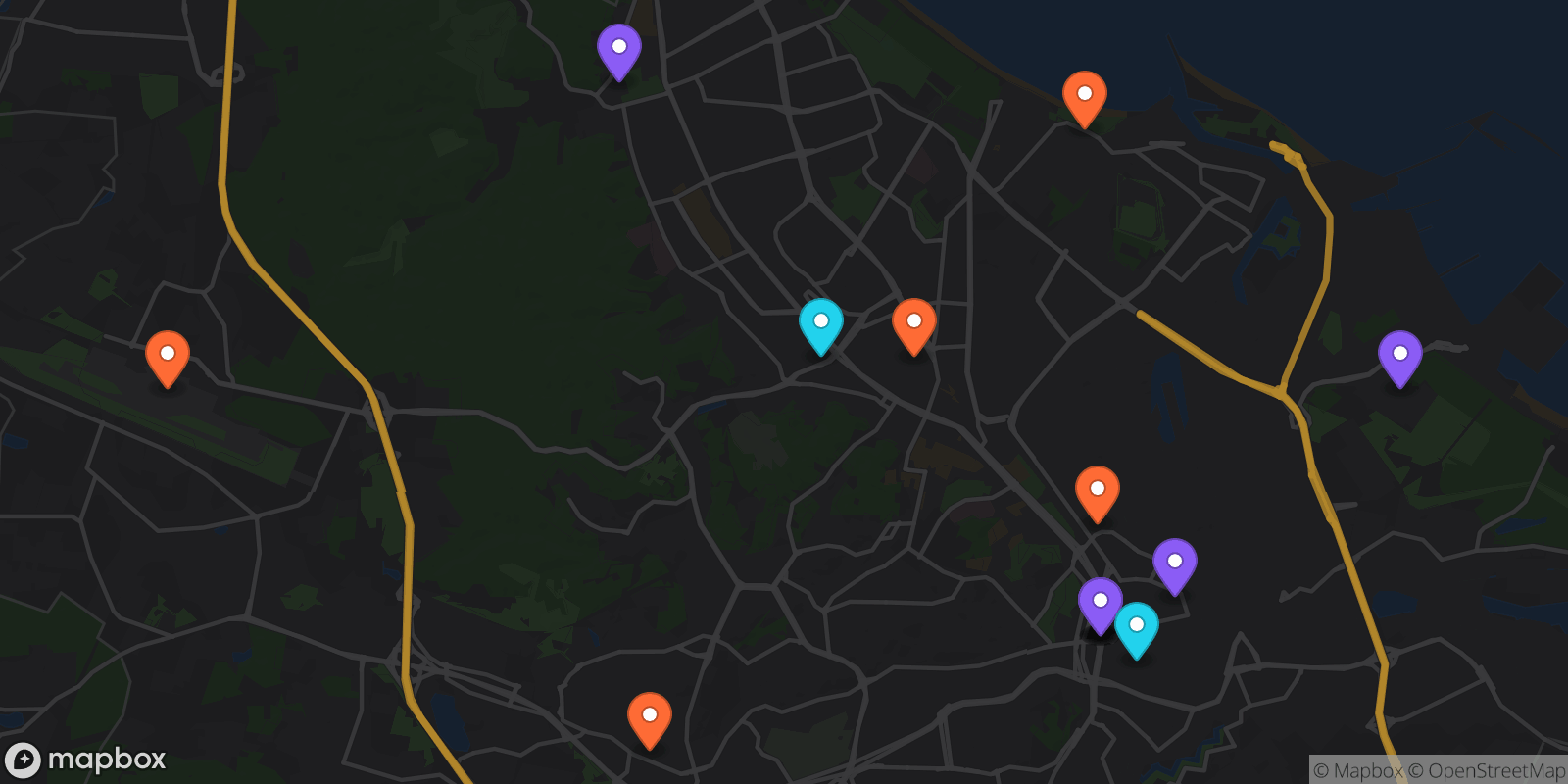 Map showing 15 locations