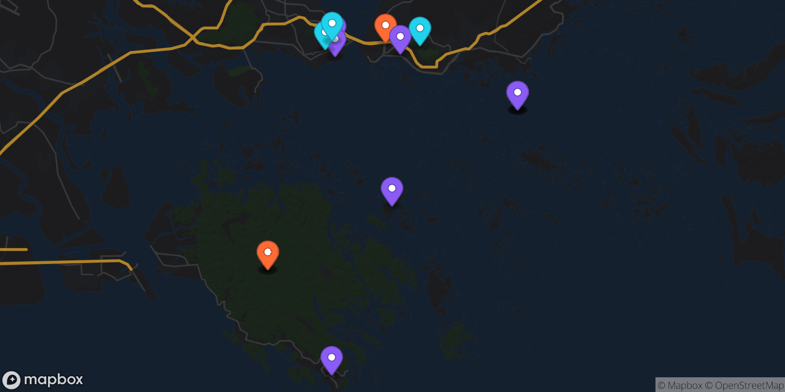 Map showing 17 locations