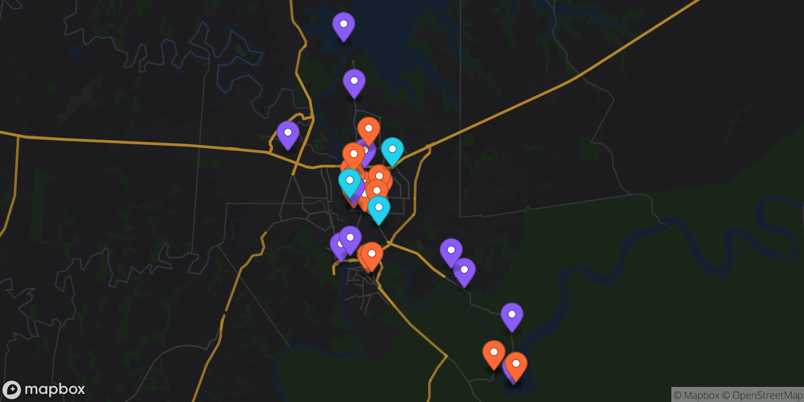 Map showing 35 locations