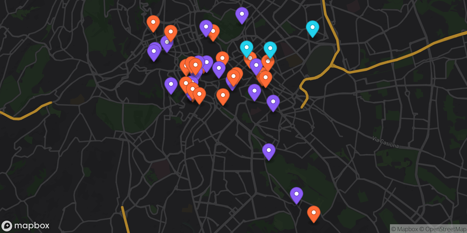 Map showing 42 locations