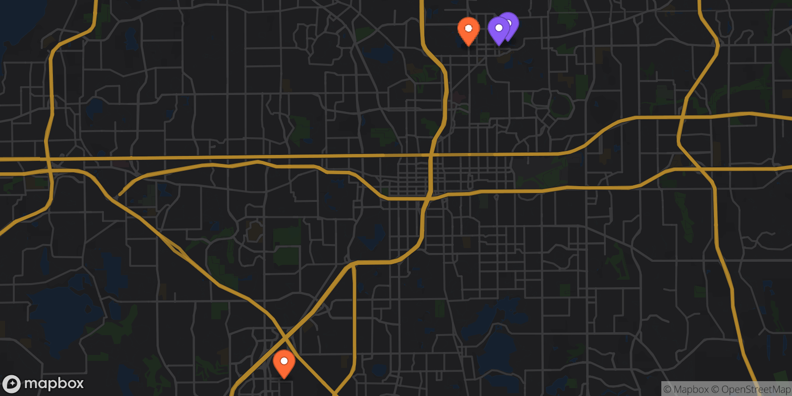 Map showing 4 locations