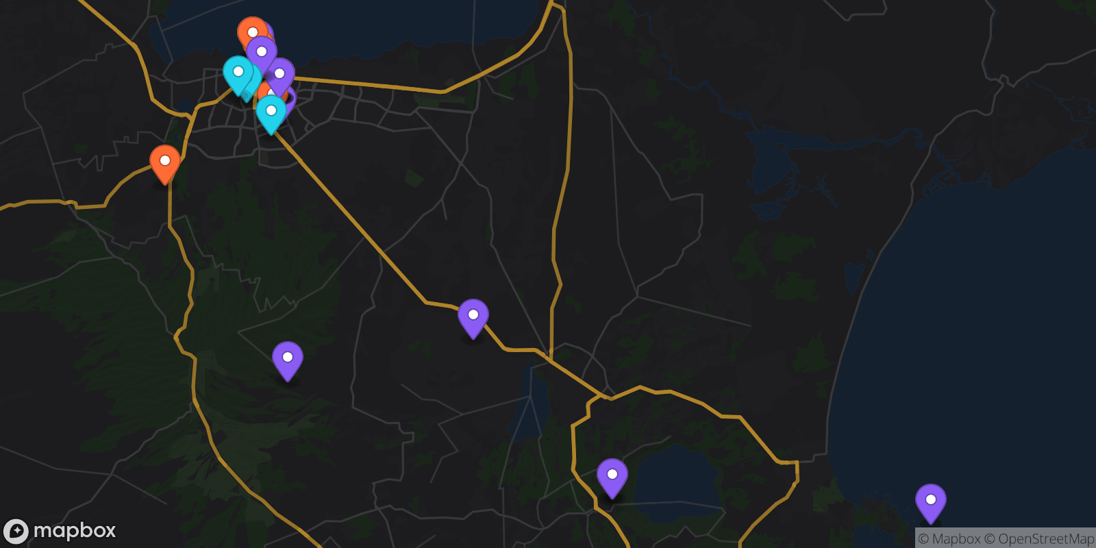 Map showing 30 locations