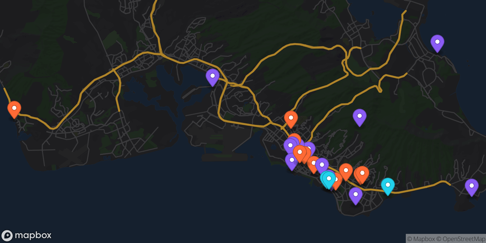 Map showing 27 locations