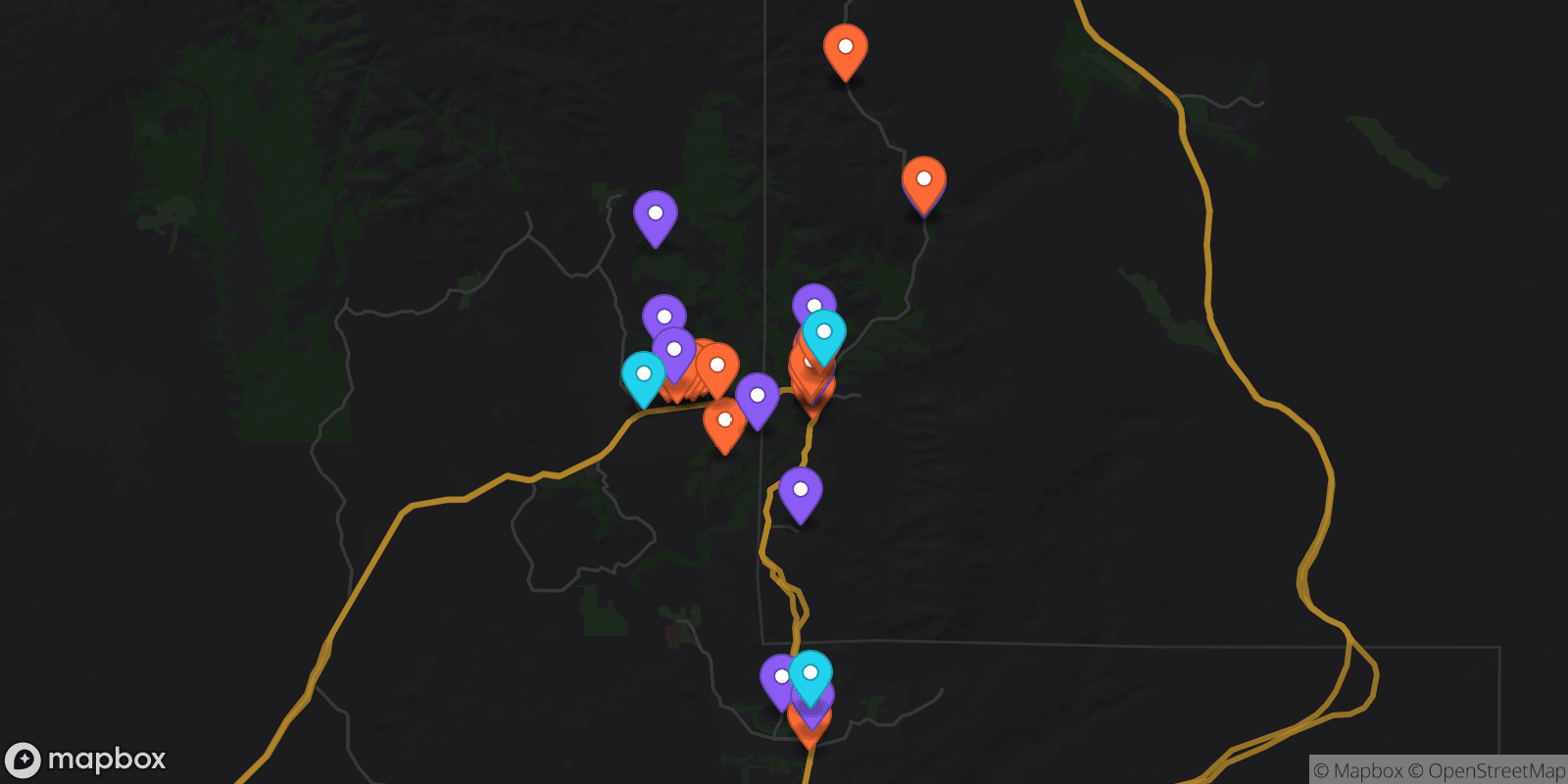 Map showing 33 locations