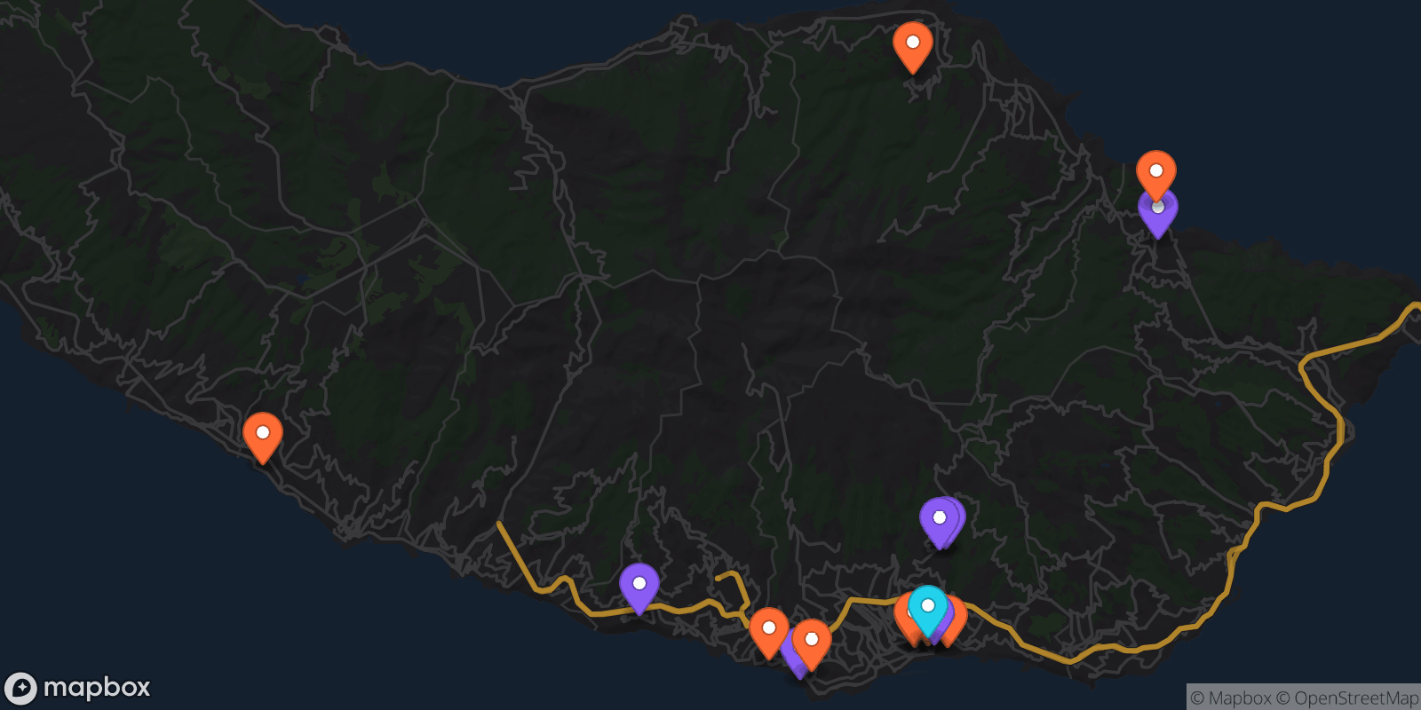 Map showing 17 locations