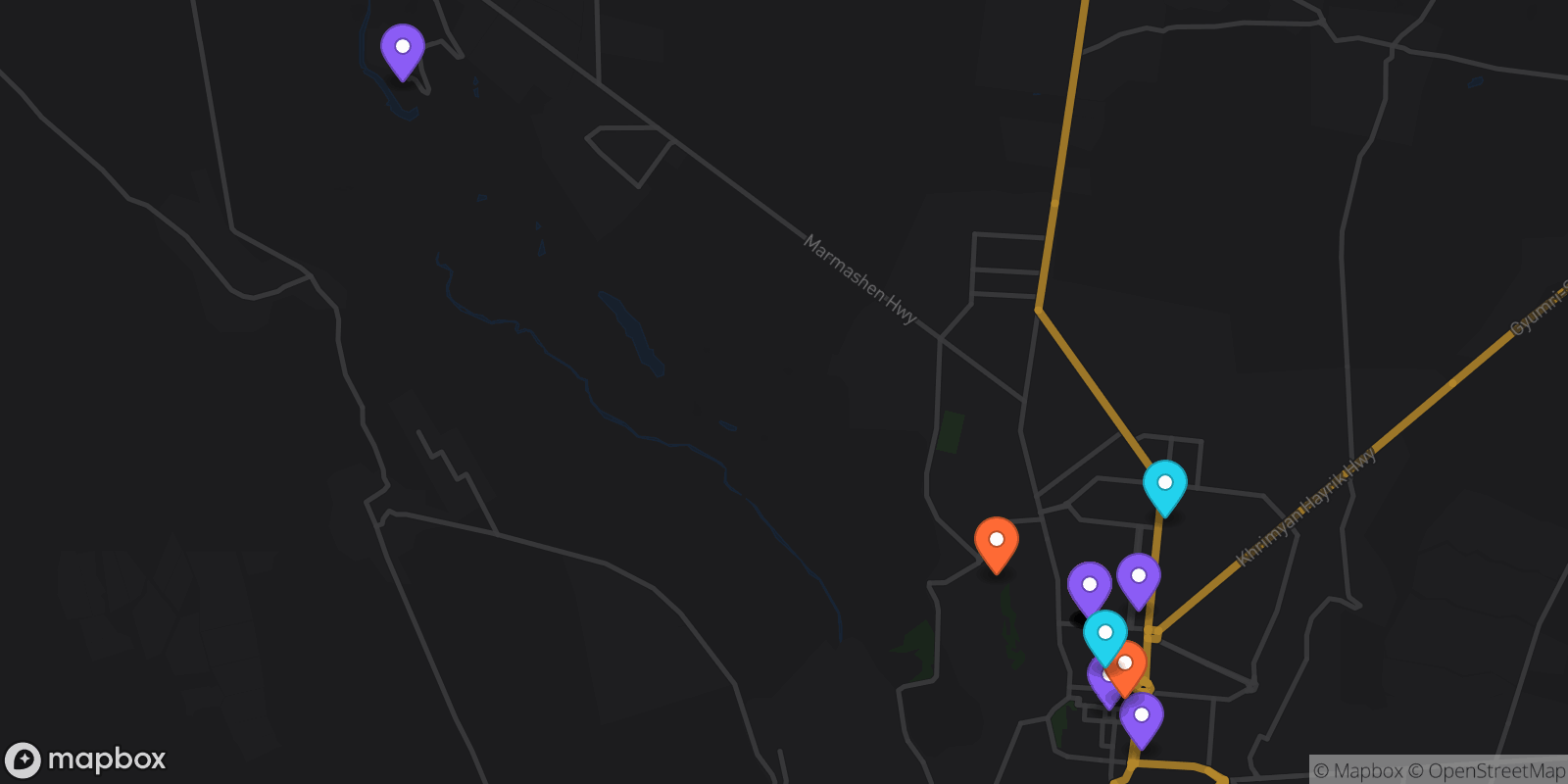 Map showing 17 locations