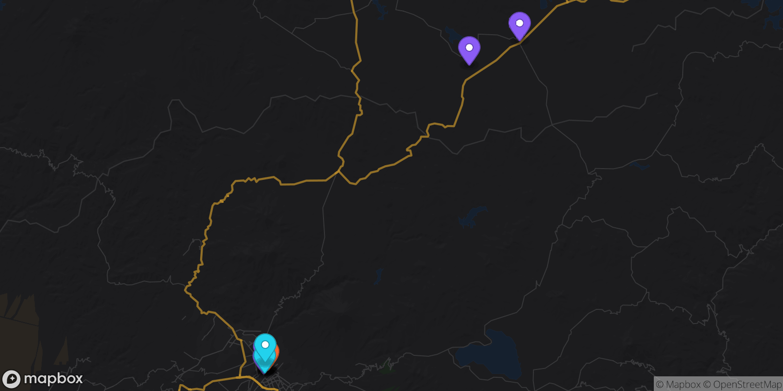 Map showing 16 locations