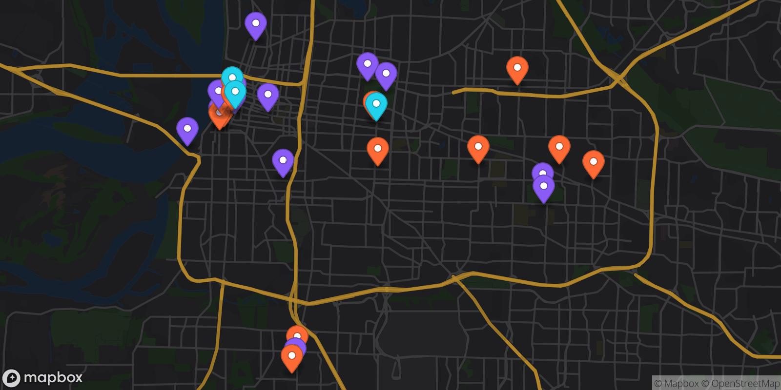 Map showing 32 locations