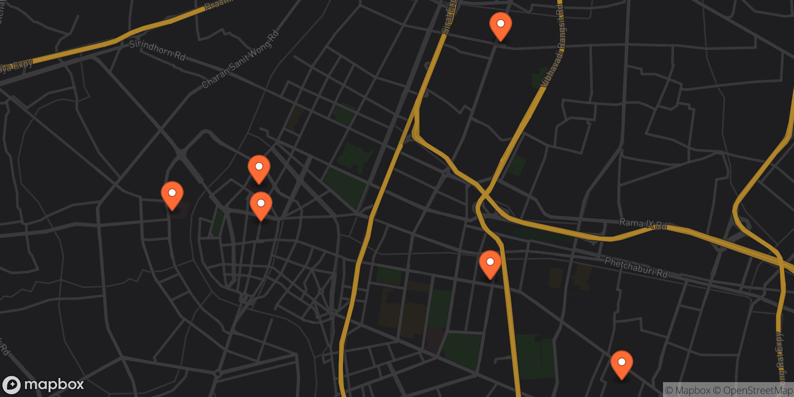 Map showing 6 locations