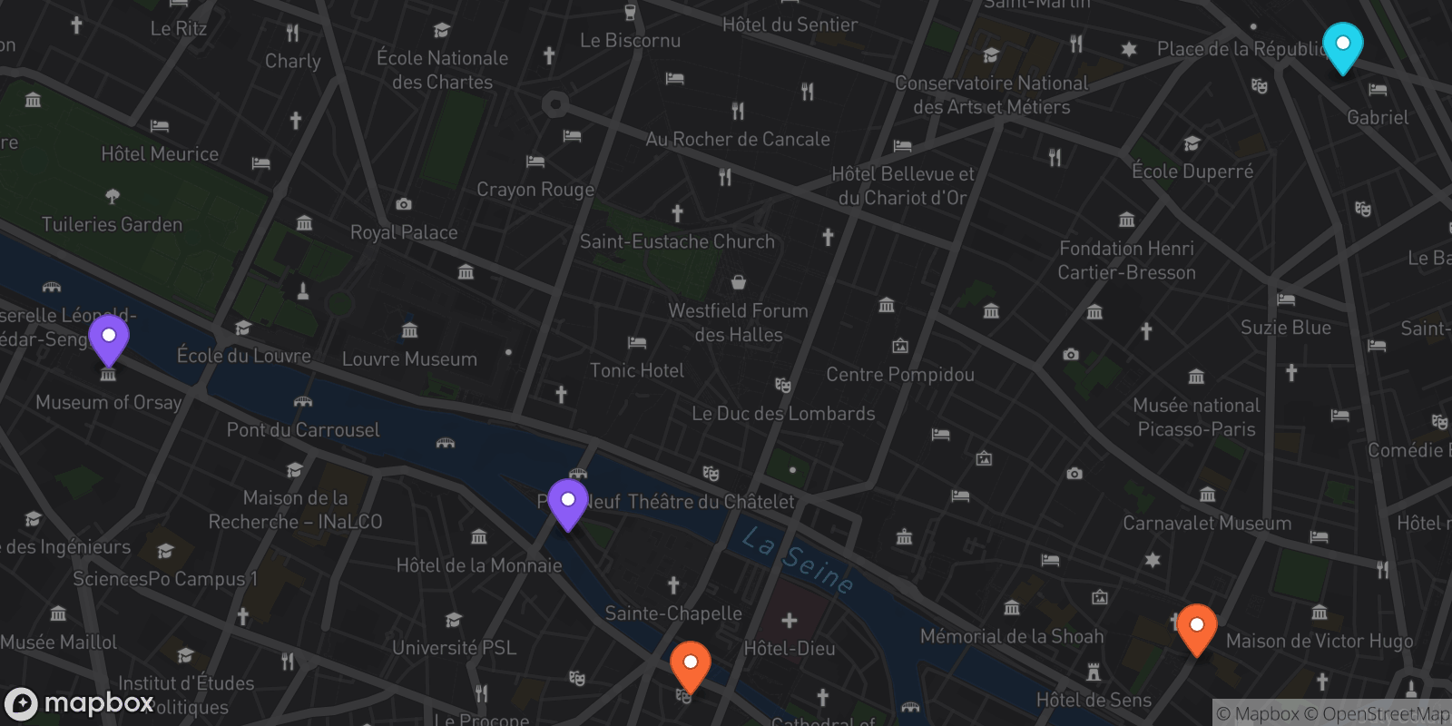 Map showing 5 locations