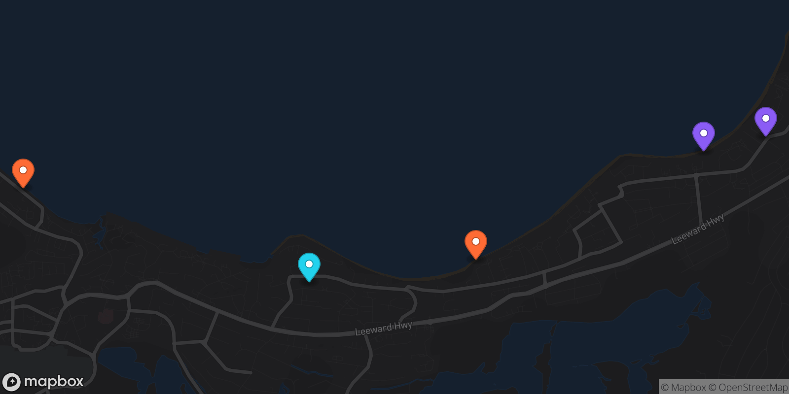 Map showing 5 locations
