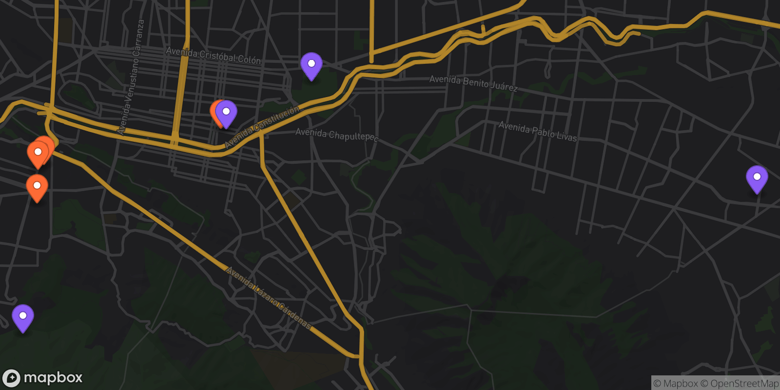 Map showing 8 locations