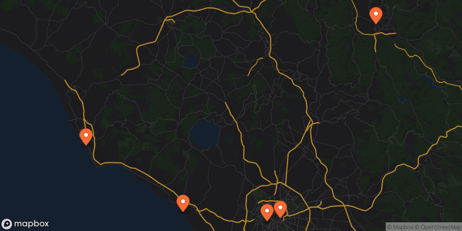Map showing 5 locations