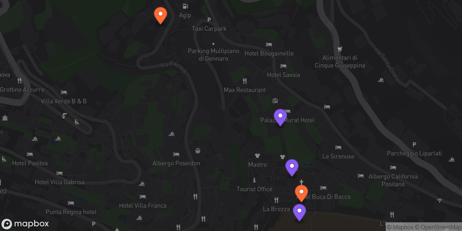 Map showing 5 locations