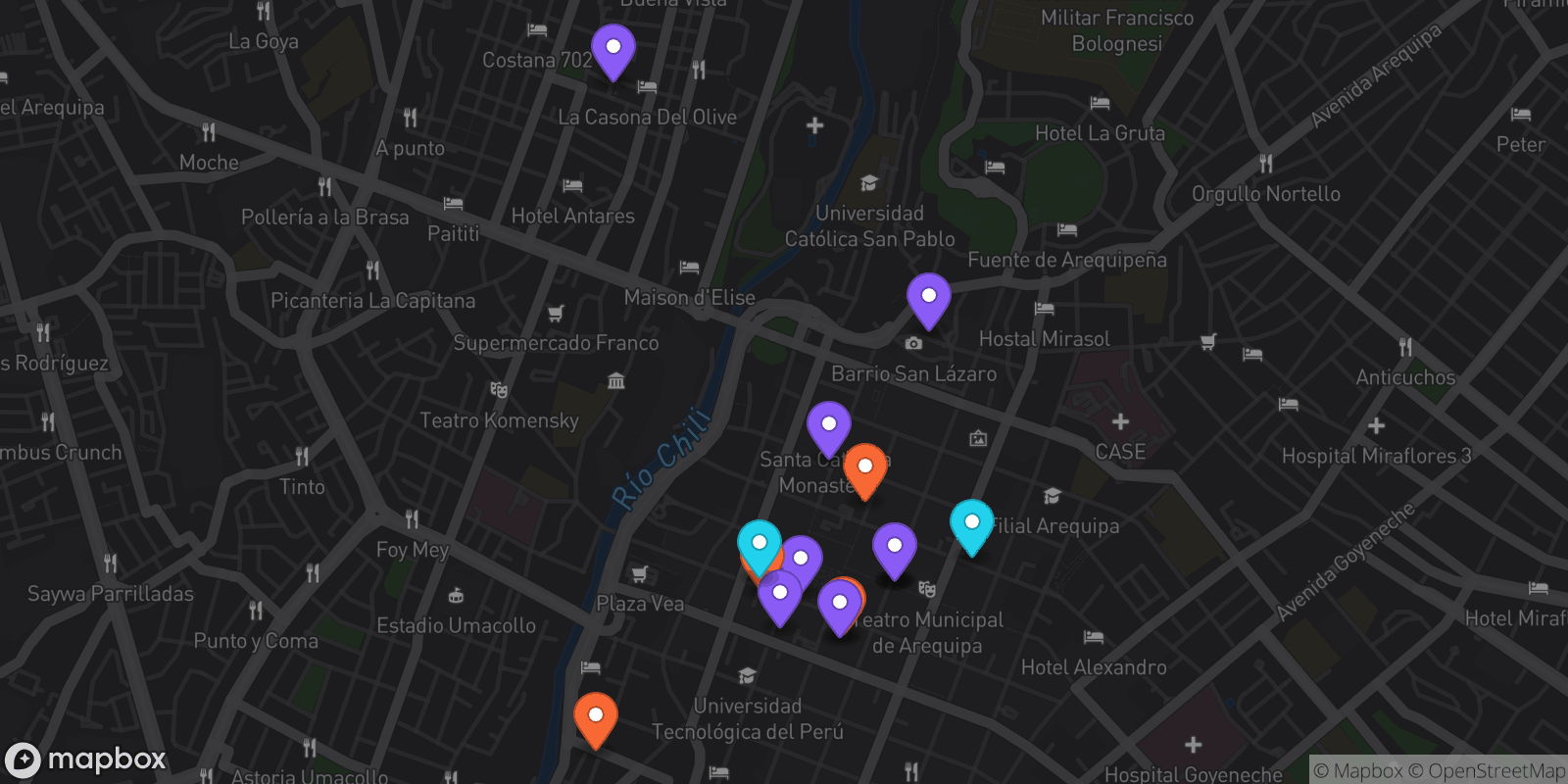 Map showing 15 locations