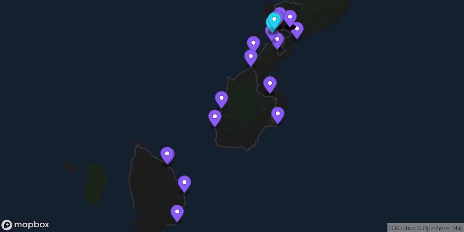 Map showing 44 locations