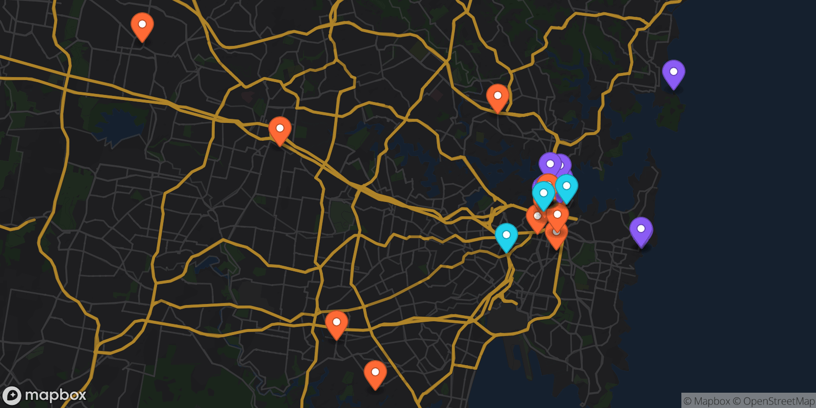 Map showing 32 locations