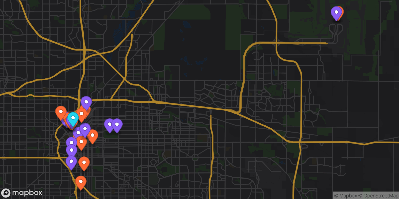 Map showing 30 locations