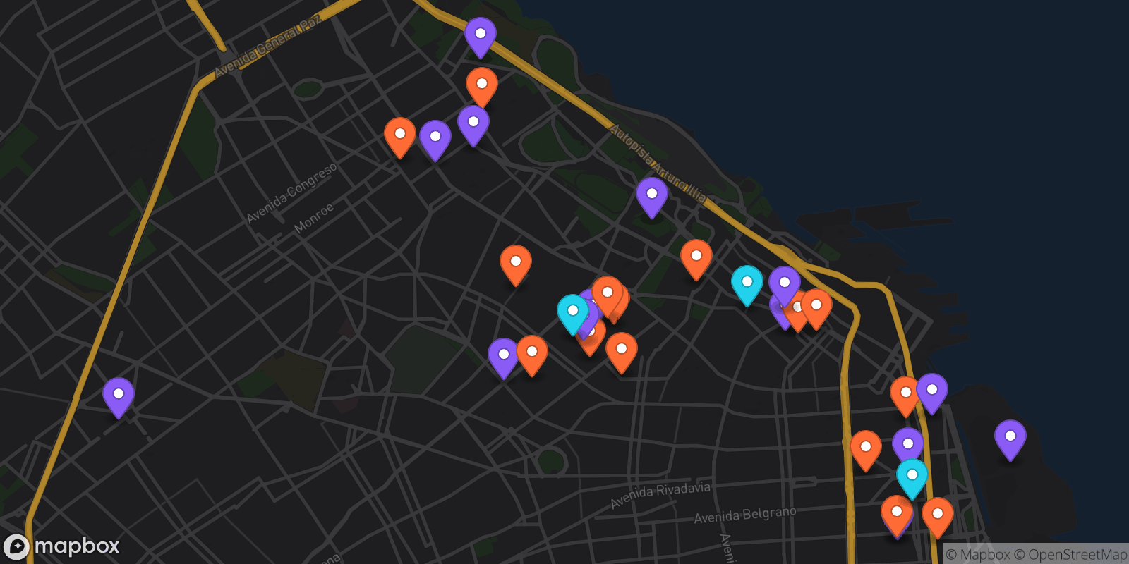 Map showing 32 locations