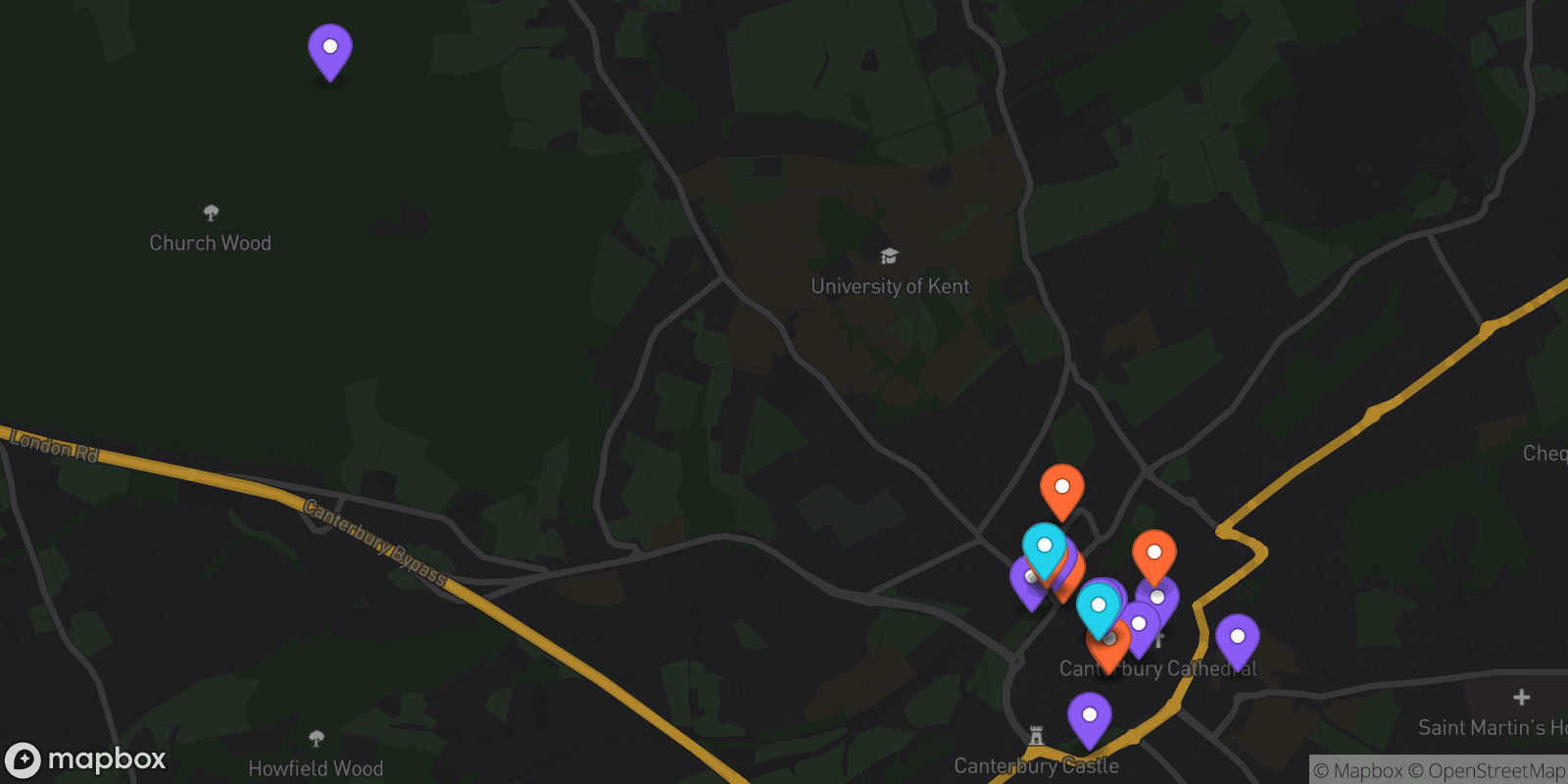 Map showing 18 locations