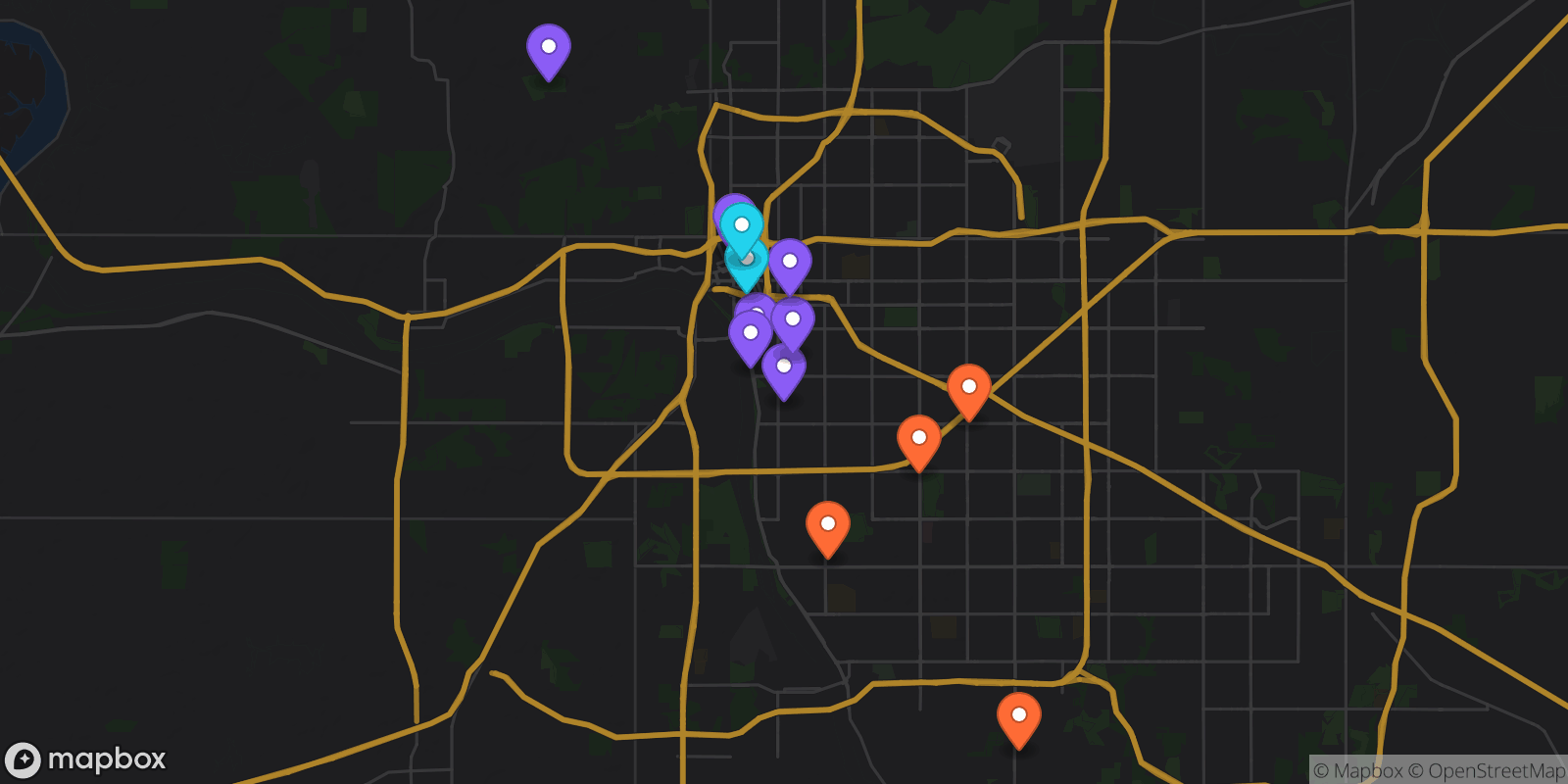 Map showing 15 locations