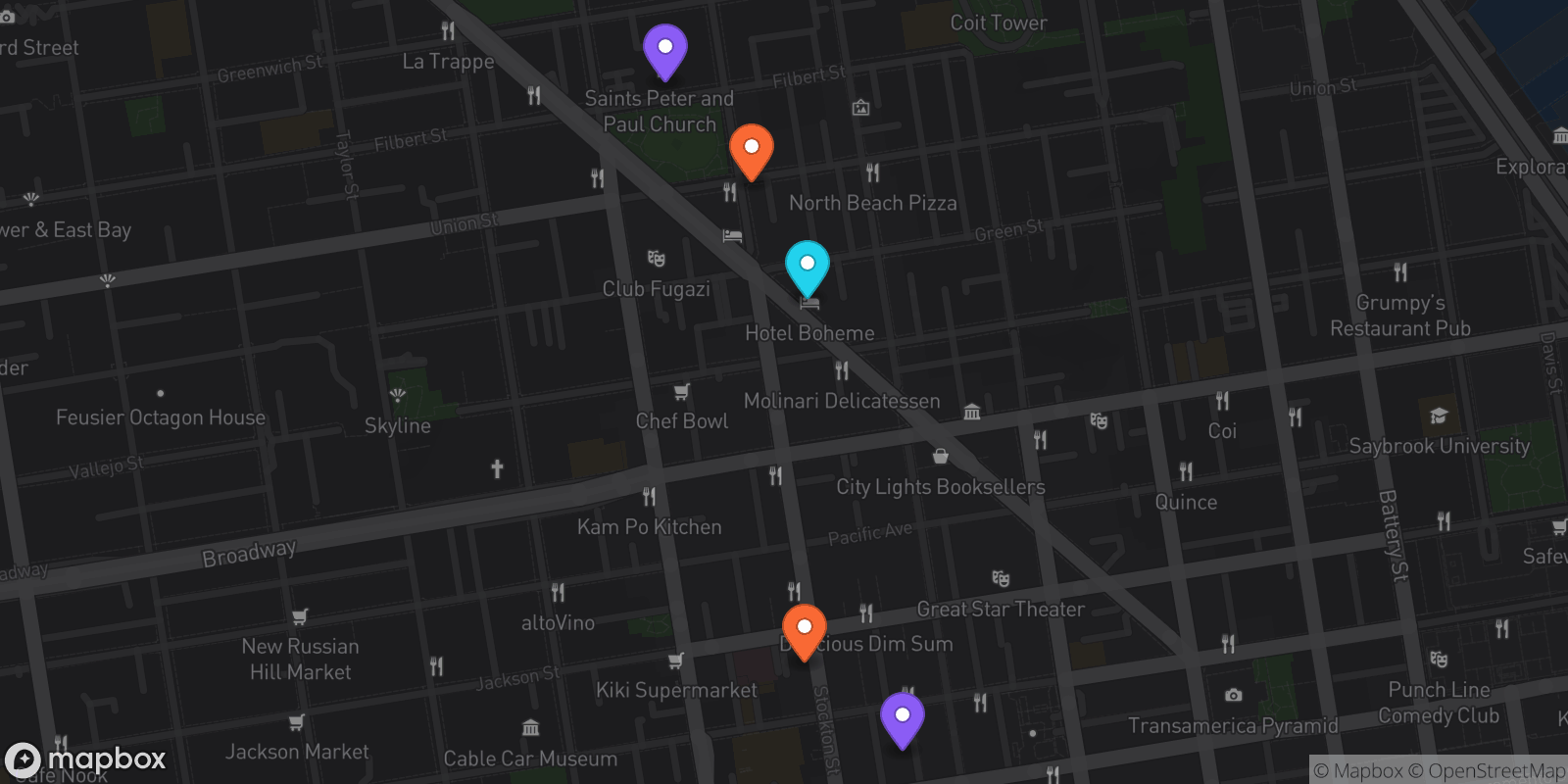 Map showing 5 locations