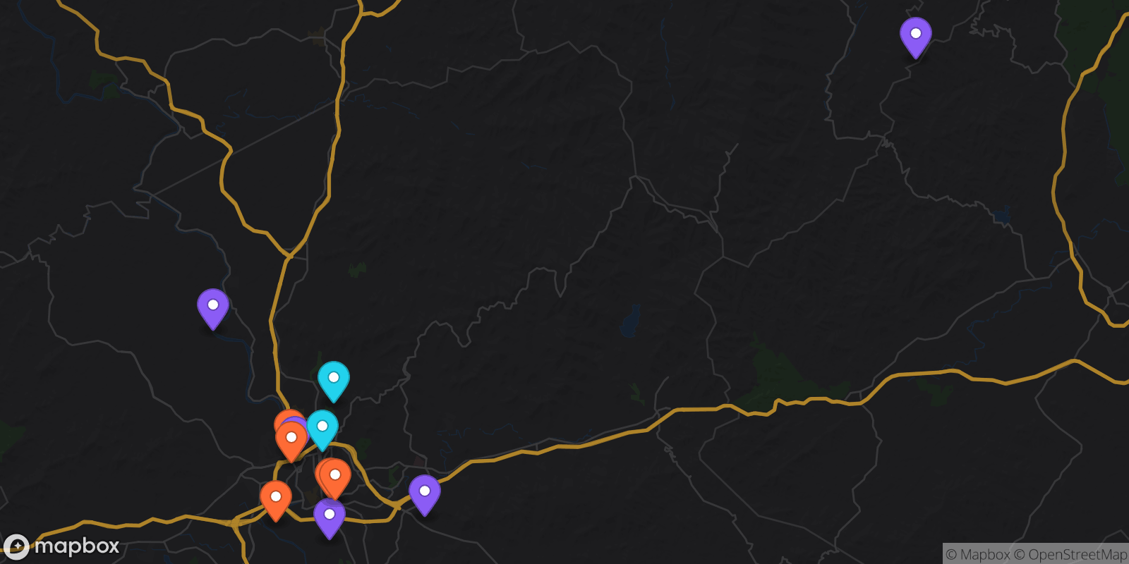 Map showing 12 locations