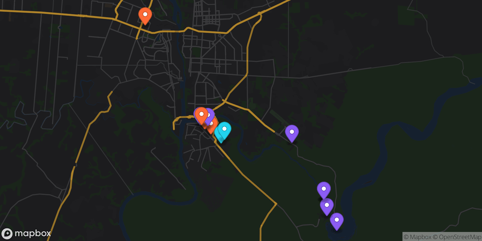 Map showing 15 locations