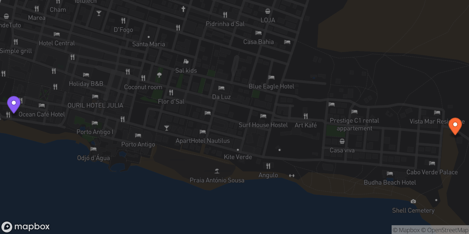 Map showing 2 locations