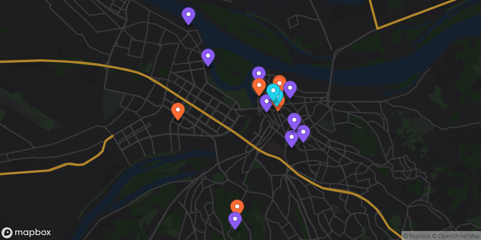 Map showing 18 locations