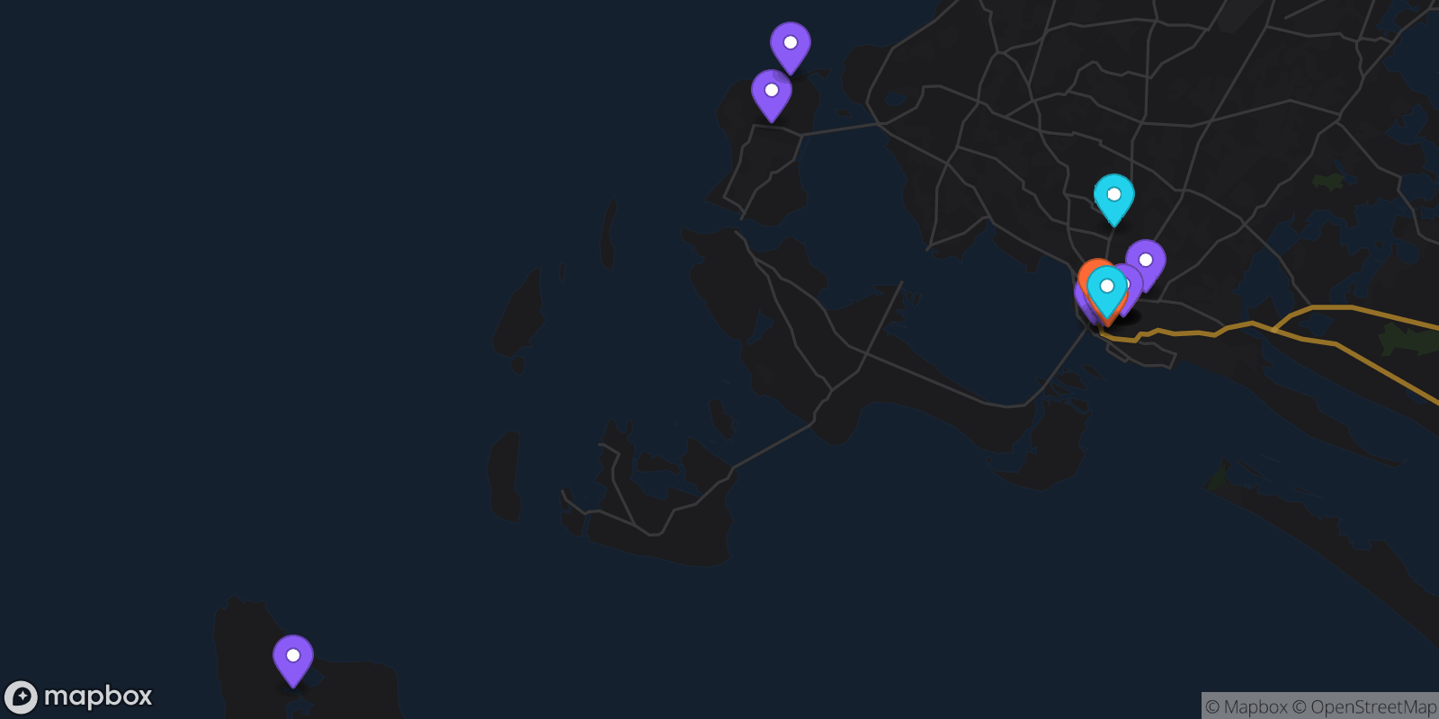 Map showing 15 locations
