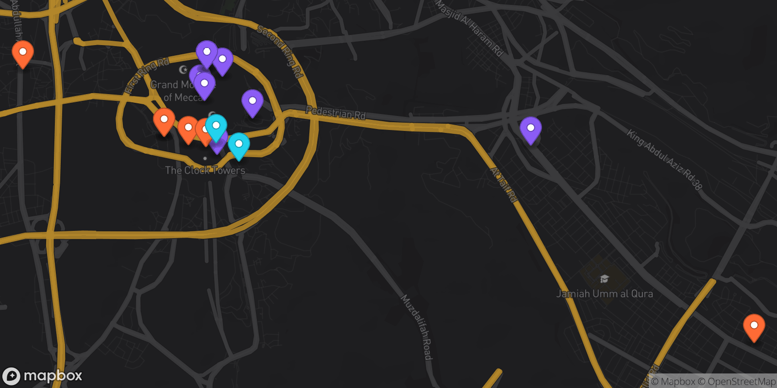 Map showing 16 locations