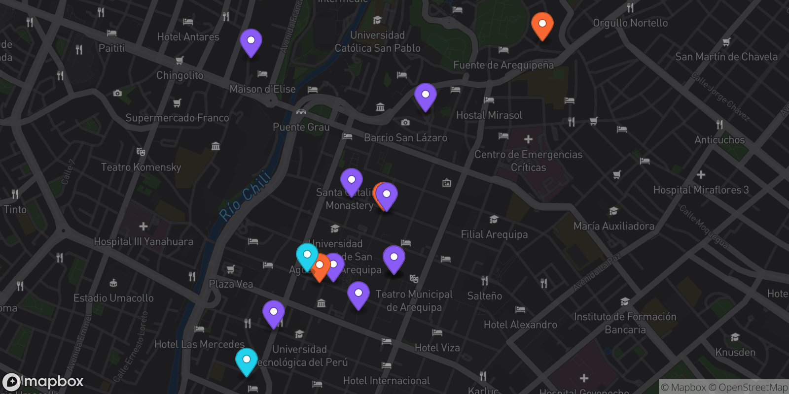 Map showing 15 locations