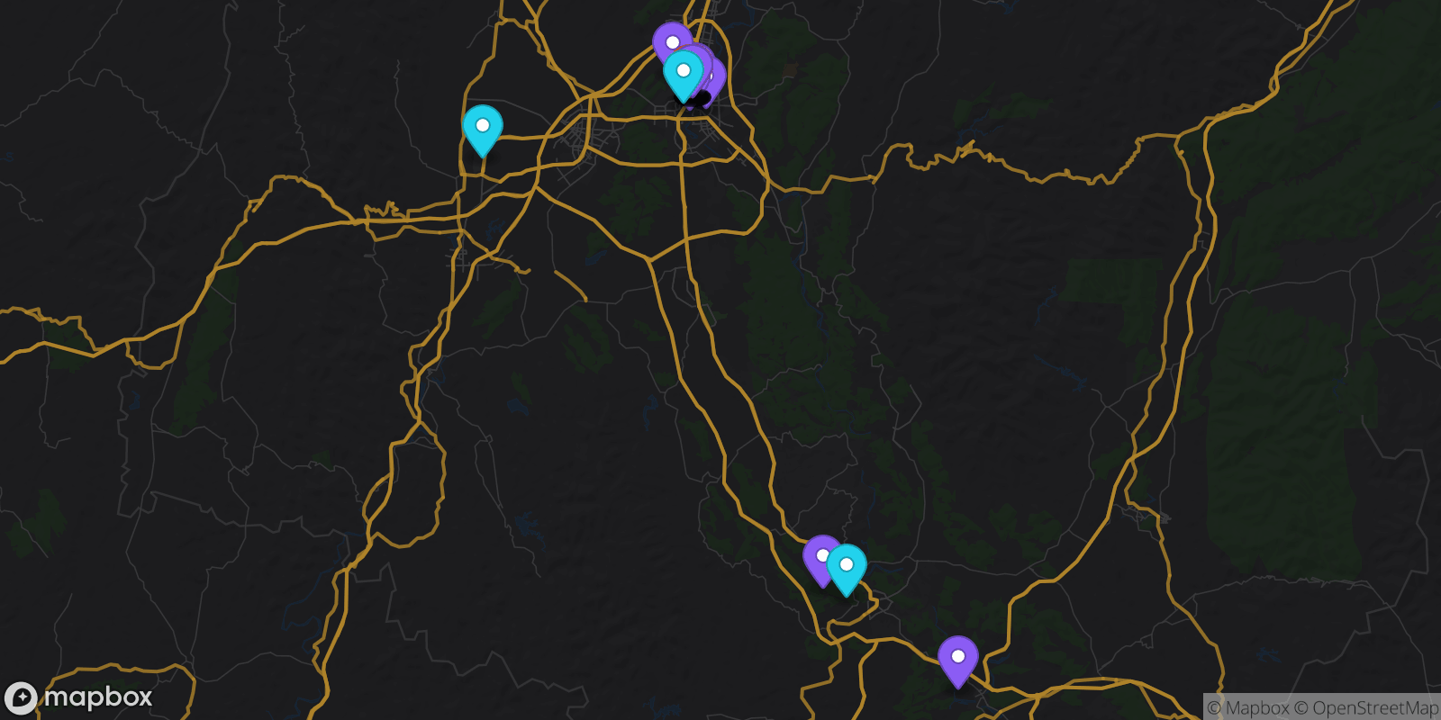Map showing 39 locations