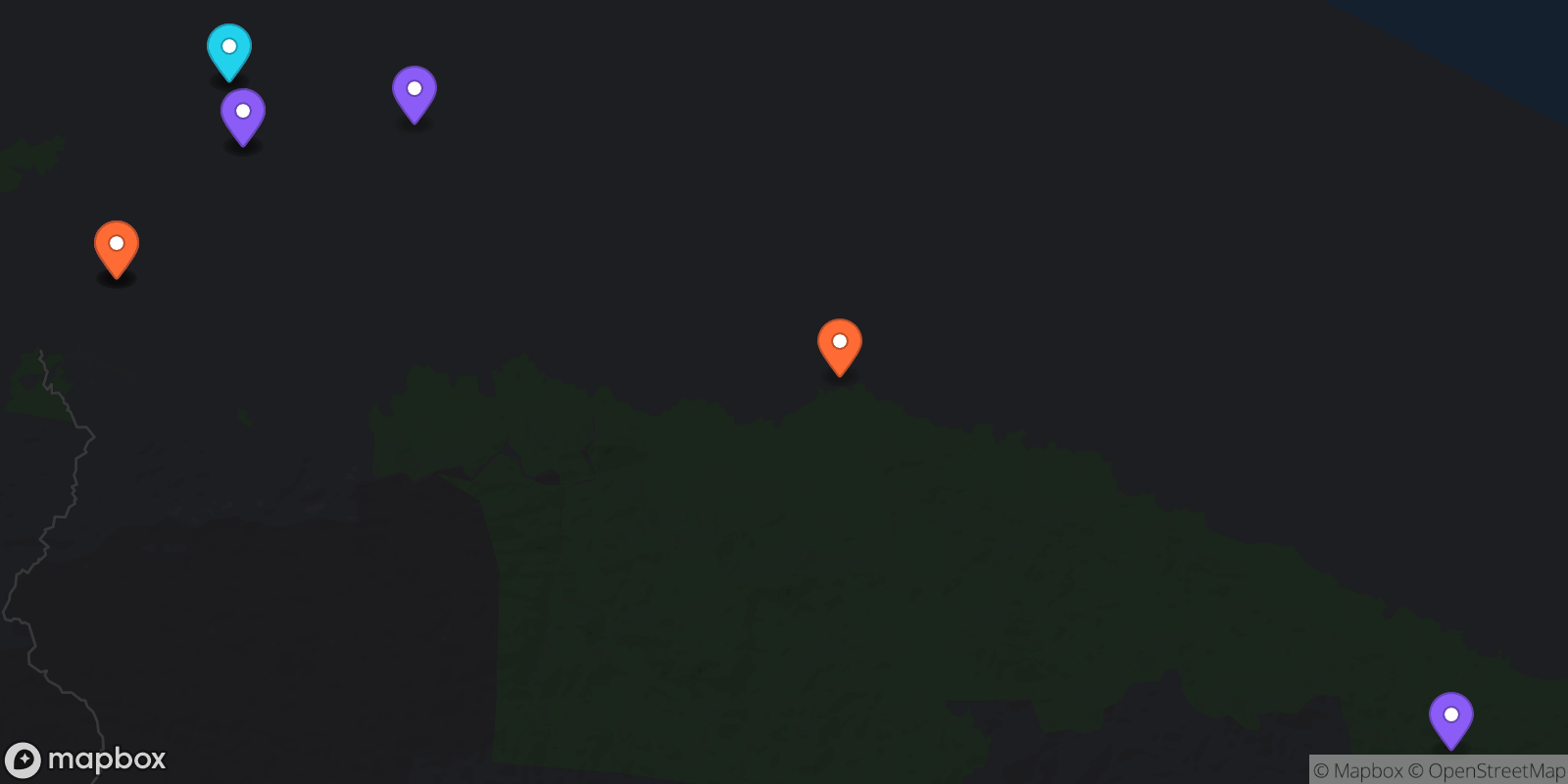 Map showing 10 locations