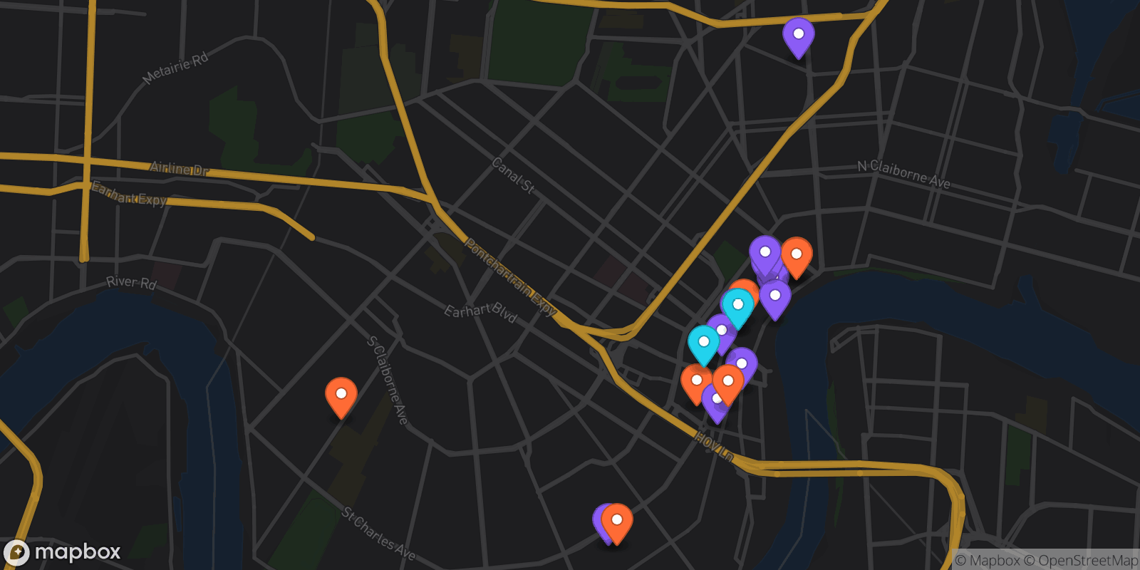 Map showing 19 locations