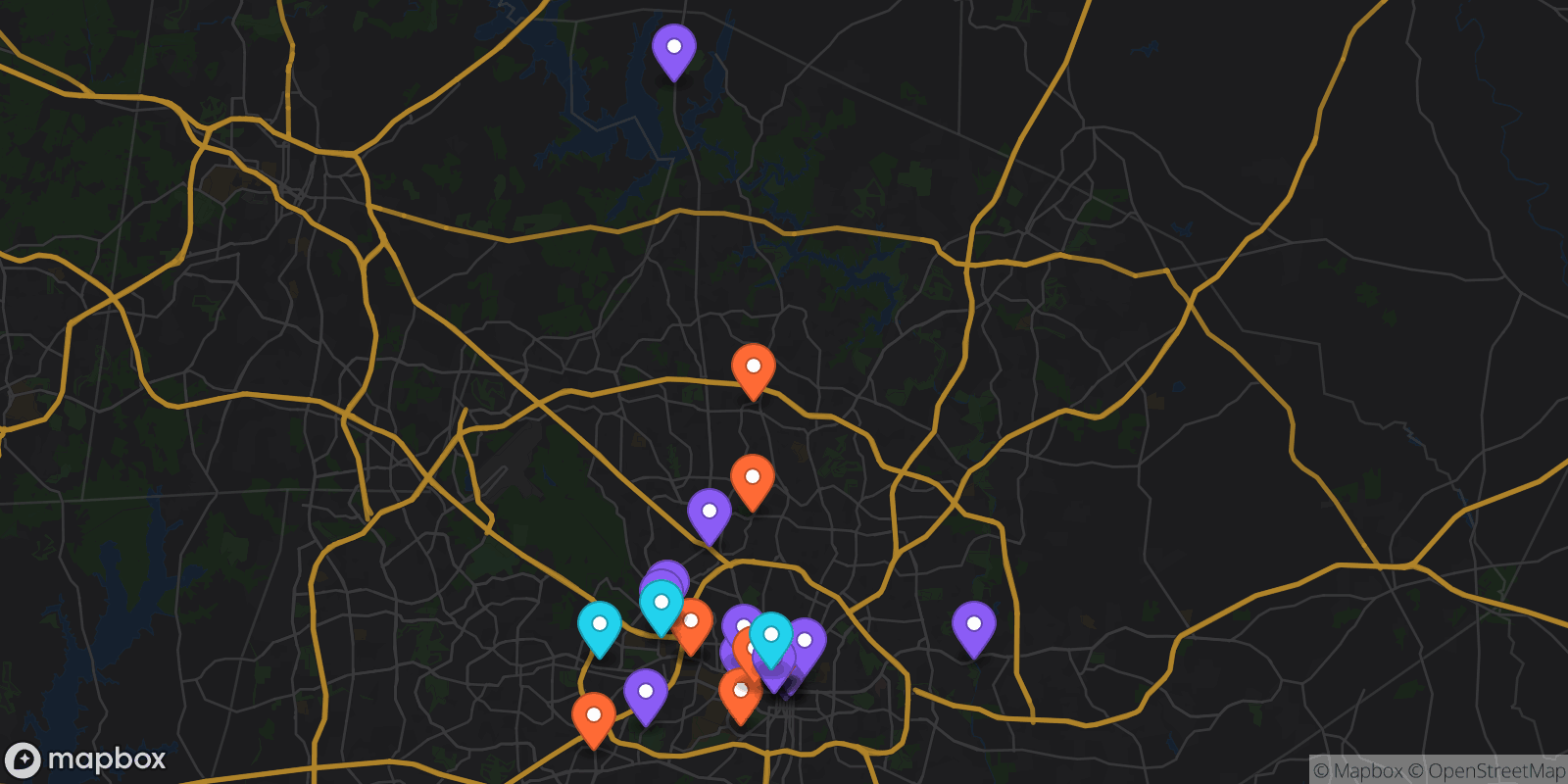 Map showing 33 locations