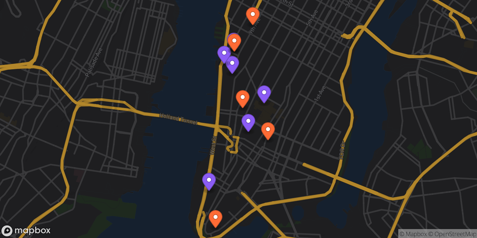 Map showing 11 locations